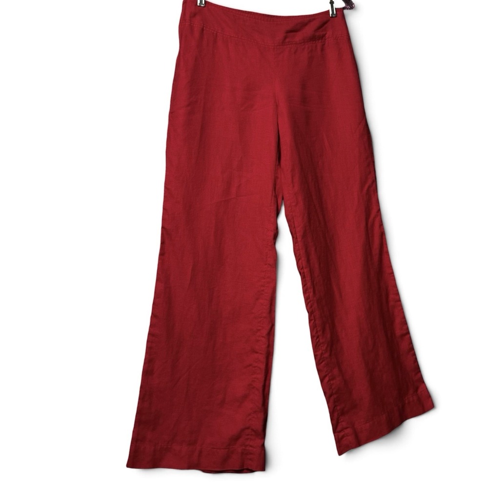 H&M Linen Pants Women Size 8 Red 100% Linen Straight Leg Side Zip Resort Coastal